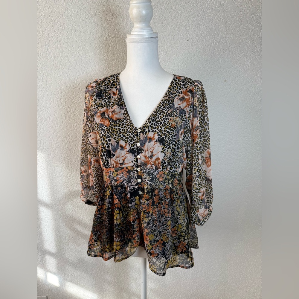 Anthropologie Fig and Flower floral tunic‎ top size Medium